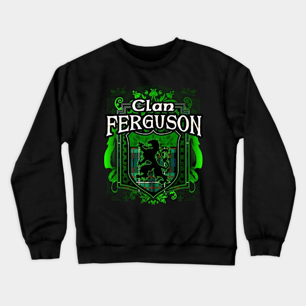 Clan Ferguson Tartan Lion Crewneck Sweatshirt by Celtic Folk